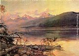 Charles Marion Russell Canvas Paintings - Deer at Lake McDonald
